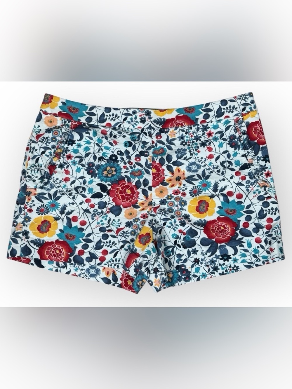 LOFT Size 8 Floral Print Textured Stretch Shorts Spring Summer Multicolor